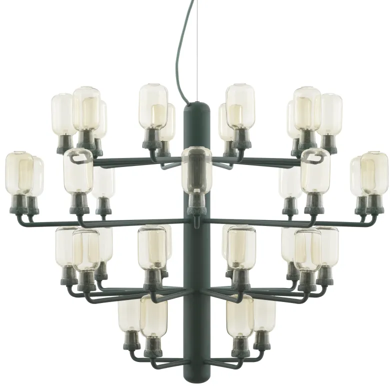 Amp chandelier L guld glas/grön