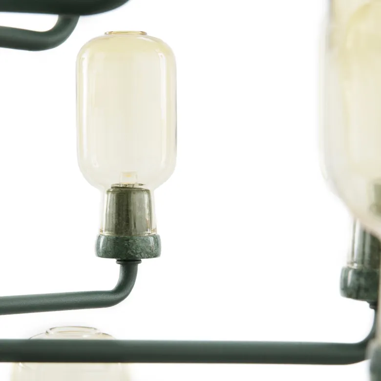 Amp chandelier L guld glas/grön