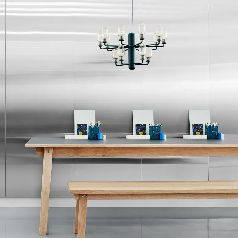 Amp chandelier S guld glas/grön