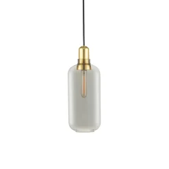 Amp Taklampa L rökfärgat glas/mässing