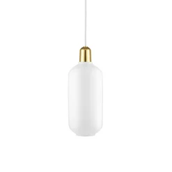 Amp Taklampa L vitt glas/mässing