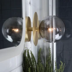 Art Deco IP44 badrumsbelysning borstad mässing/rök