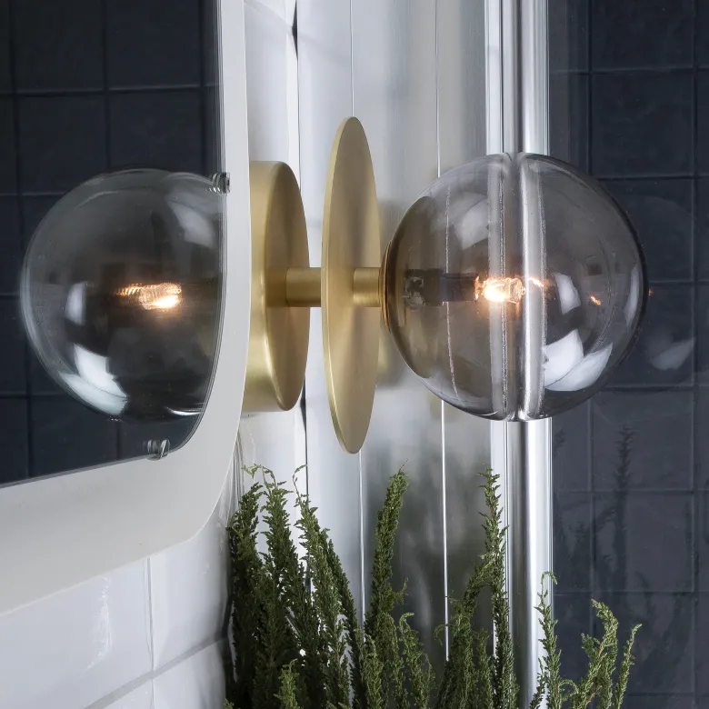 Art Deco IP44 badrumsbelysning borstad mässing/rök