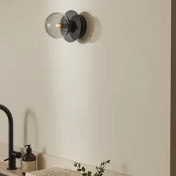 Art Deco IP44 vägglampa/plafond svart/rök