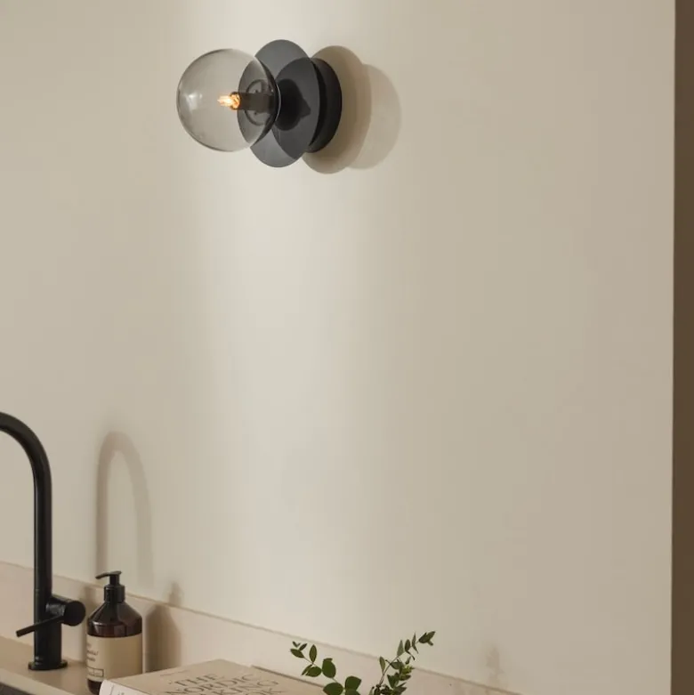 Art Deco IP44 vägglampa/plafond svart/rök