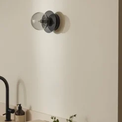 Art Deco IP44 vägglampa/plafond svart/rök