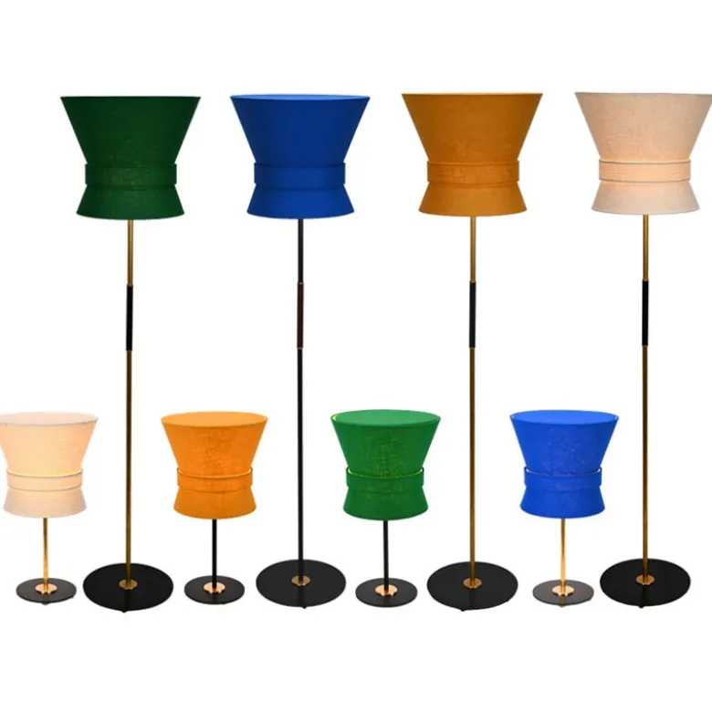 Bow stor golvlampa rå mässing midnight blue