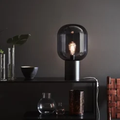 Brooklyn 44cm bordslampa svart/rökfärgat glas