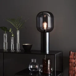 Brooklyn 56cm bordslampa svart/rökfärgat glas