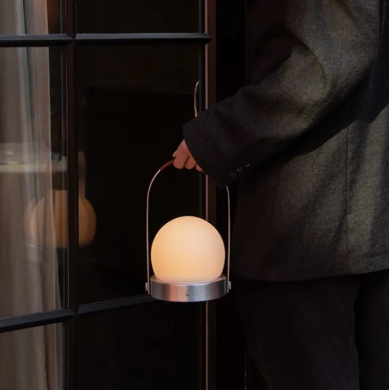 Carrie portabel bordslampa IP44 brushed aluminium/leather