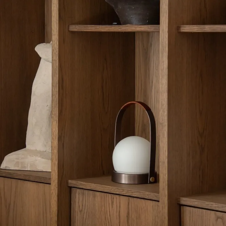 Carrie portabel bordslampa IP44 brushed aluminium/leather