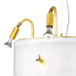Cirkus taklampa Naturligt oxiderad mässing, skärm off-white xorel med flugor