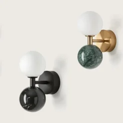 Dalt vägglampa antik guld/grön marmor