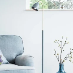 Deluxe golvlampa vit/mässing