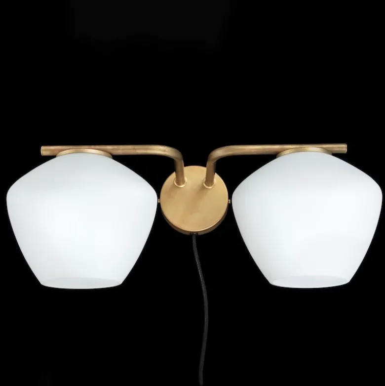 DK 2 vägglampa råmässing/matt opalglas