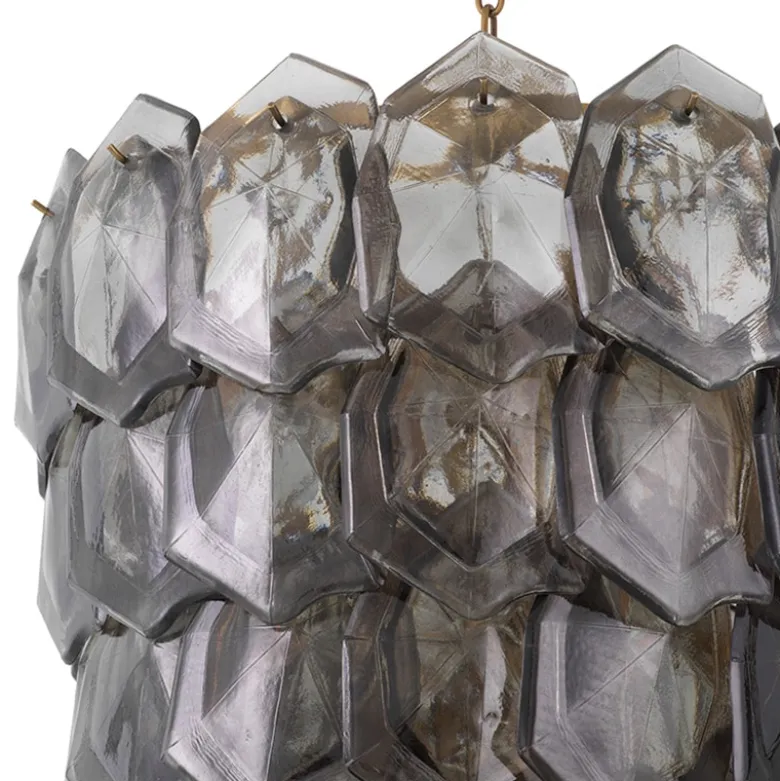 Elias Chandelier taklampa Antik mässing/rökfärgat glas