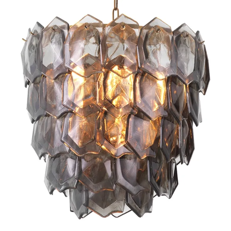 Elias Chandelier taklampa Antik mässing/rökfärgat glas