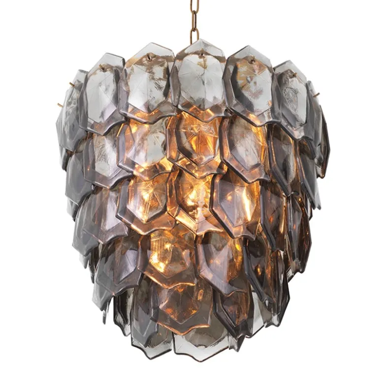 Elias Chandelier taklampa Antik mässing/rökfärgat glas