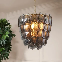 Elias Chandelier taklampa Antik mässing/rökfärgat glas