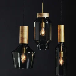 Fenomen taklampa smal råmässing/rökfärgat glas