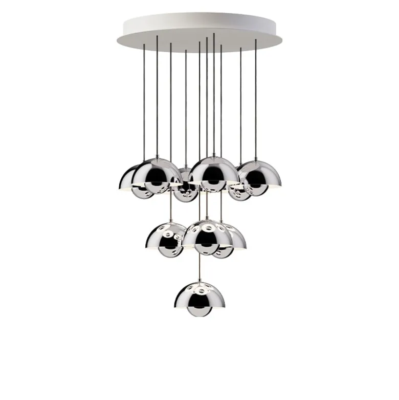 Flowerpot VP10 10 pendlar, taklampa plated chrome