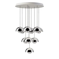 Flowerpot VP1 10 pendlar, taklampa plated chrome