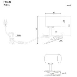 Hugin klämlampa vit