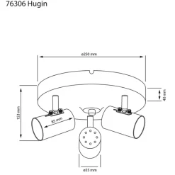 Hugin takspot 3:a rund, stål