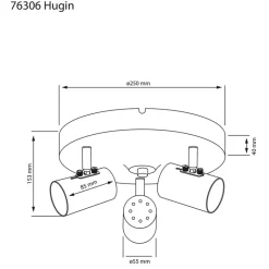 Hugin takspot 3:a rund, svart
