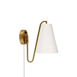 Lou vägglampa Bouclé vit/borstad mässing