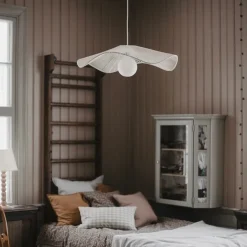 Monstera Ø78 taklampa bomull cream