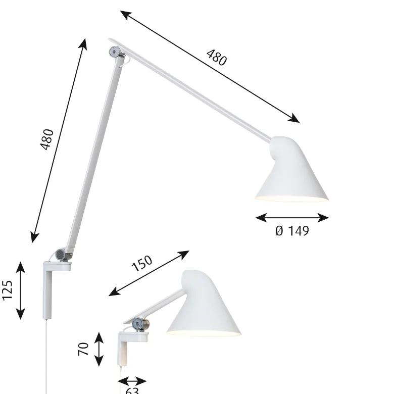 NJP vägglampa kort white