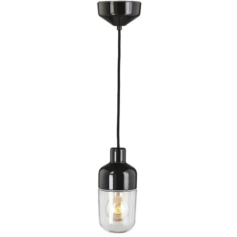 Ohm 100/215 taklampa IP44 E27 svart/klarglas
