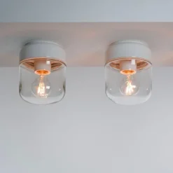 Ohm 140/170 tak-/vägglampa IP44 E27 vit/klarglas