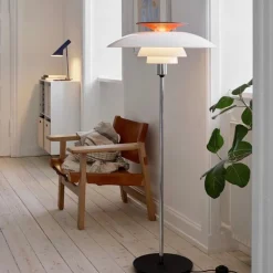 PH 80 Golvlampa Opal white/high lustre chrome plated
