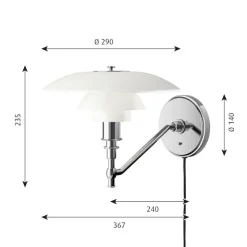 PH 3/2 Vägglampa glass/chrome