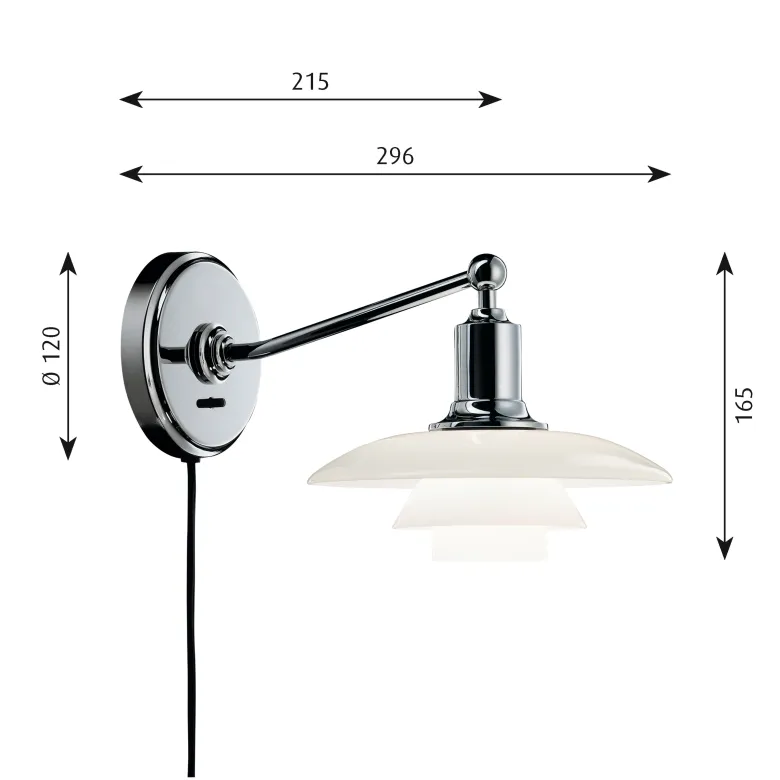 PH 2/1 Vägglampa glass/chrome