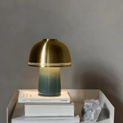 Raku SH8 portabla bordslampa blue green & brass