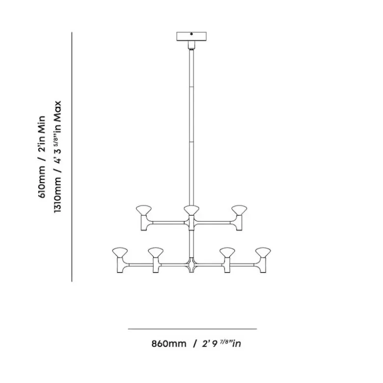 Root two-tier medium chandelier solid brass
