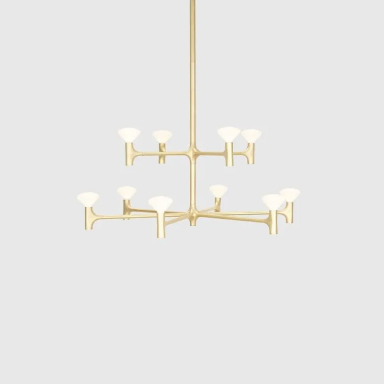 Root two-tier medium chandelier solid brass