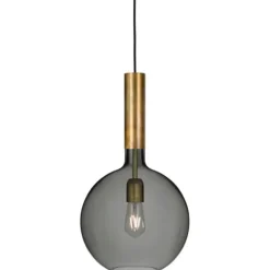 Rosdala taklampa råmässing/rökfärgat glas