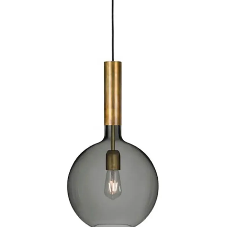 Rosdala taklampa råmässing/rökfärgat glas