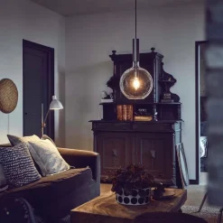Rosdala taklampa svartoxiderat järn/klart glas