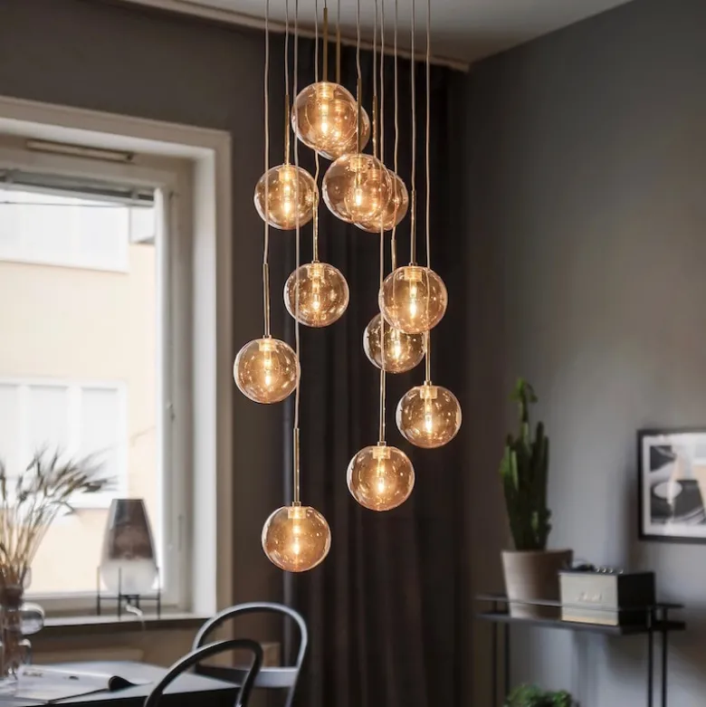Skyfall taklampa amber/mässing