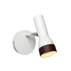 Talk vägglampa kabel vit/brunt läder