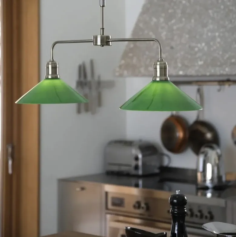 Vela 2L taklampa antik mässing/grön