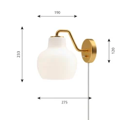 VL RING CROWN Vägglampa med sladd opalglass/brass