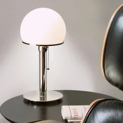WA 24 Wagenfeld Bordslampa nickel, skärm av opal glas