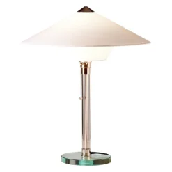 WG 28 Wagenfeld Bordslampa glas, nickel, vit