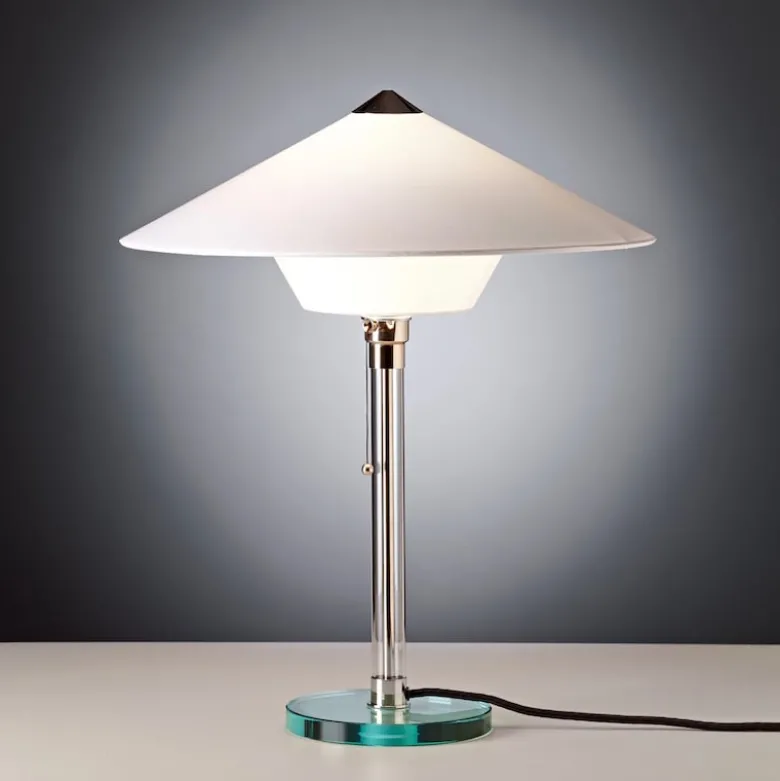 WG 28 Wagenfeld Bordslampa glas, nickel, vit